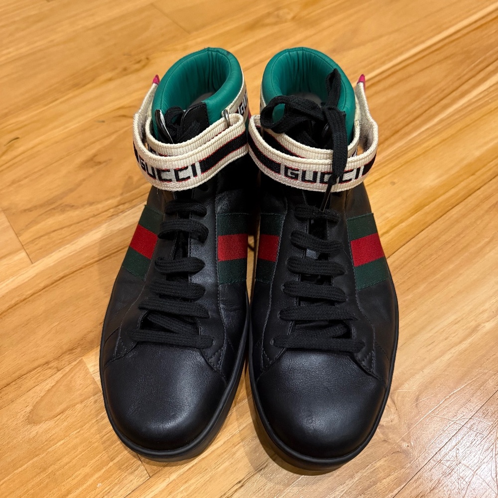 GUCCI High top men's ACE HIGH black green red shoe - Preowned